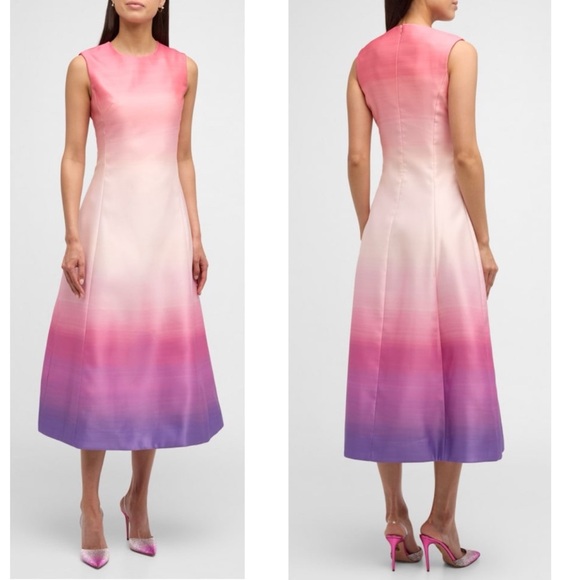 Leo Lin Dress Cleo Ombré Pink Coral Sleeveless A-Line Cocktail Midi Dress Size 6 - Picture 4 of 17